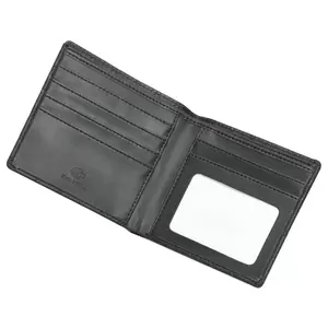 FIS Italian PU Bifold Design Wallets Polyurethane For Men, ID Card Window, 6 Card Slots, 2 Sideways Pockets, Divided Bill Compartments, Black Colour, Closed Size 100 x 105 mm - FSPQBKD2