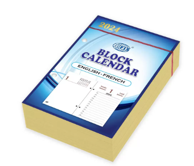 FIS 2024 Block Calendar, Arabic & English, 1 Day Per Sheet , Gold Gilded Edges, 60 GSM White Paper - FSBCAEG24