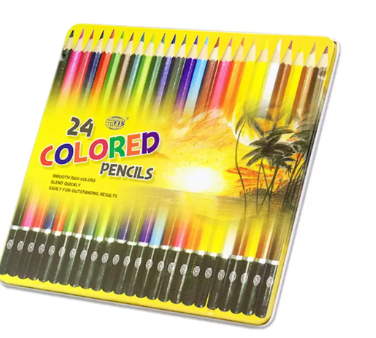 Fis Color Pencils In Metal Box (24 Assorted Colors), Set Of 24 Pieces