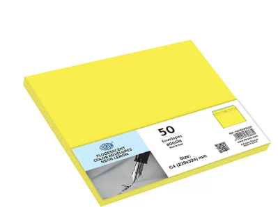 FIS Color Envelopes Peel & Seal, Neon Colors, Pack of 50 Pcs. Lemon Color, C4 (229 x 324 mm), 80 GSM - FSEC8042PBLE50