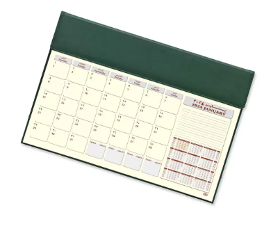 FIS Year Planner 2024 (Arabic/English) Italian PU with Desk Blotter, Green - FSDKPUBAE24GR