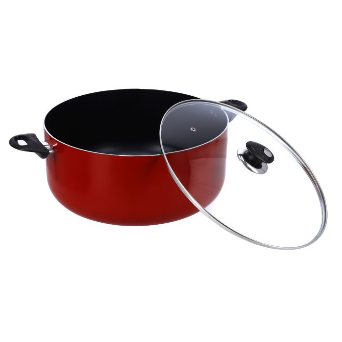 Royalford 34 Cm Aluminium Casserole With Glass Lid - Portable Durable With Ergonomic Handle & 3 Layer Non-Stick Coating | Compatible With Gas, Induction & Hot Plate, & Halogen