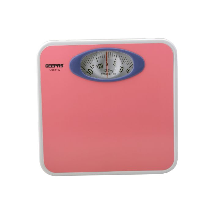 Geepas Weighing Scale - Analogue Manual Mechanical Weighing Machine For Human Bodyweight Machine, 125Kg Capacity, Bathroom Scale, Large Rotating Dial, Compact