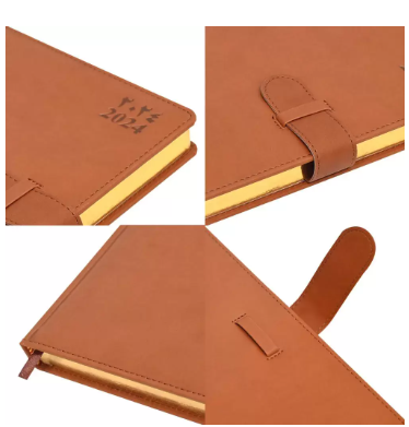 FIS Golden Agenda Diary 2024 (Arabic/English) Italian PU, 1-Side Padded, Brown - FSDI75AEPG24BR