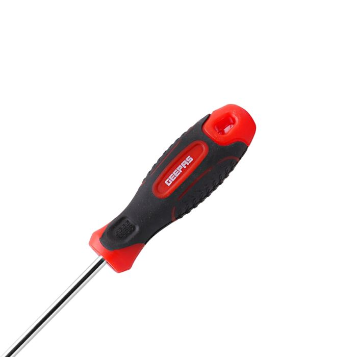 Geepas Precision Screwdriver - Slotted Screwdriver With Soft Grip Rubber Insulated Ergonomic Handle - CR-V Build, Magnetic Tip And Hanging Hole For Easy Carry - Bicolored Red/Black - (SL 5x200mm