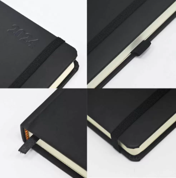 FIS French Diary 2024, PU 1-Side Padded, Round Corner, Black - FSDI29FRPU24BK