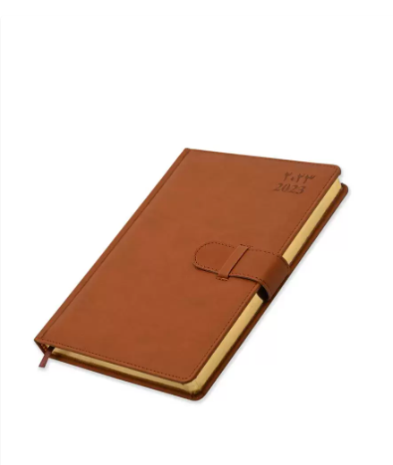 FIS Golden Agenda Diary 2023 (Arabic/English) Italian PU, 1-Side Padded, Brown - FSDI75AEPG23BR
