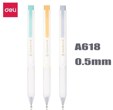 DELI A618 Kawaii Push Type Gel Pen School Office Supplies Stationery Gift Three Styles 0.5mm Black Ink Gel Pen