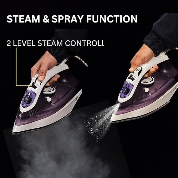 DOMEA 2200 Watts Steam Iron|Adjustable Thermostat | Anti Drip Function, Light Weight With Ceramic Sole Plate, For All ClothTypes, Anti Calc & Auto Clean, Spray & Steam Burst Setting |2 Years Warranty