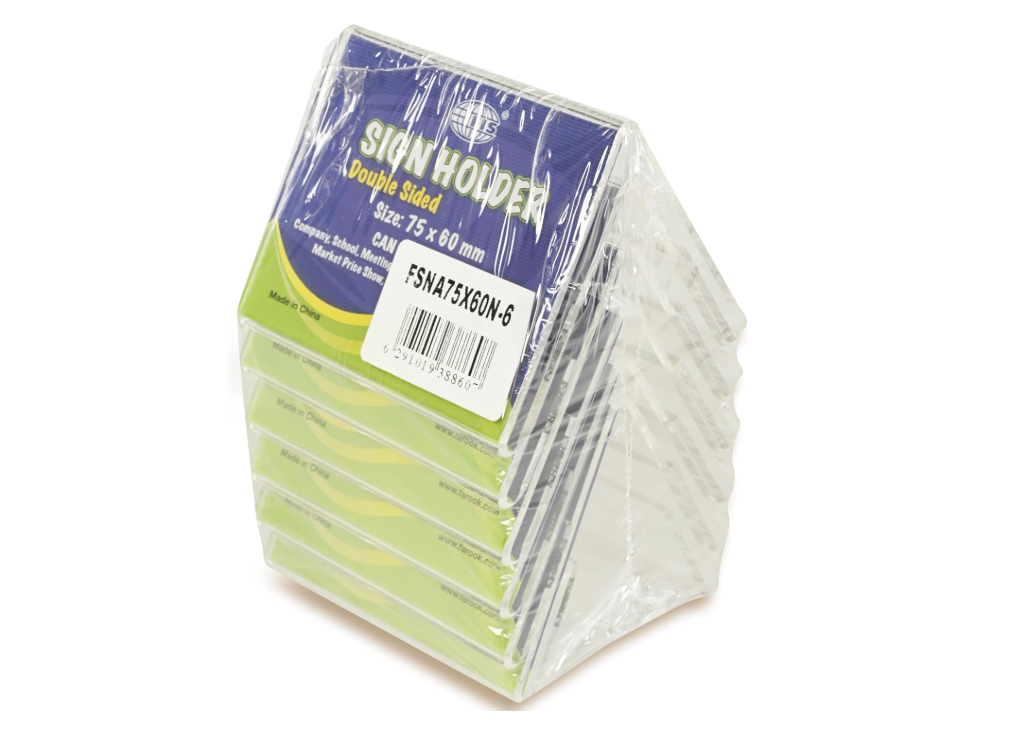 FIS® Acrylic Sign Holder, Size: 75x60mm, Dual-Sided View, A-Shape, Tabletop Mount, Packet of 6 Pieces, Crsytal Clear Plastic Horizontal/Vertical Display-FSNA75X60N-6