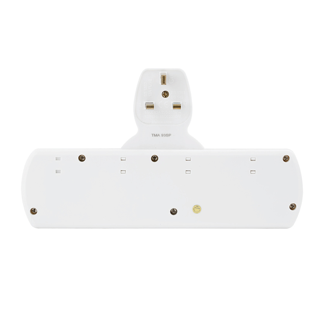 3 Way Universal T Socket With Surge Protection, Individual Switch, and Indicator