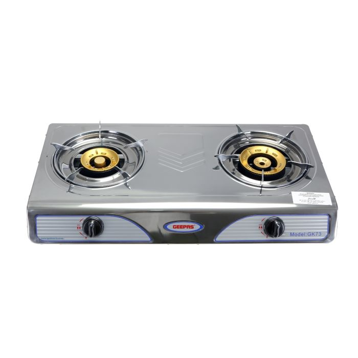 Geepas 2-Burner Gas Hob - Portable Attractive Design, Automatic Ignition, 2 Heating Zones | Stainless Steel Panel | Quick Cooking | Compatible To All Cook Tops
