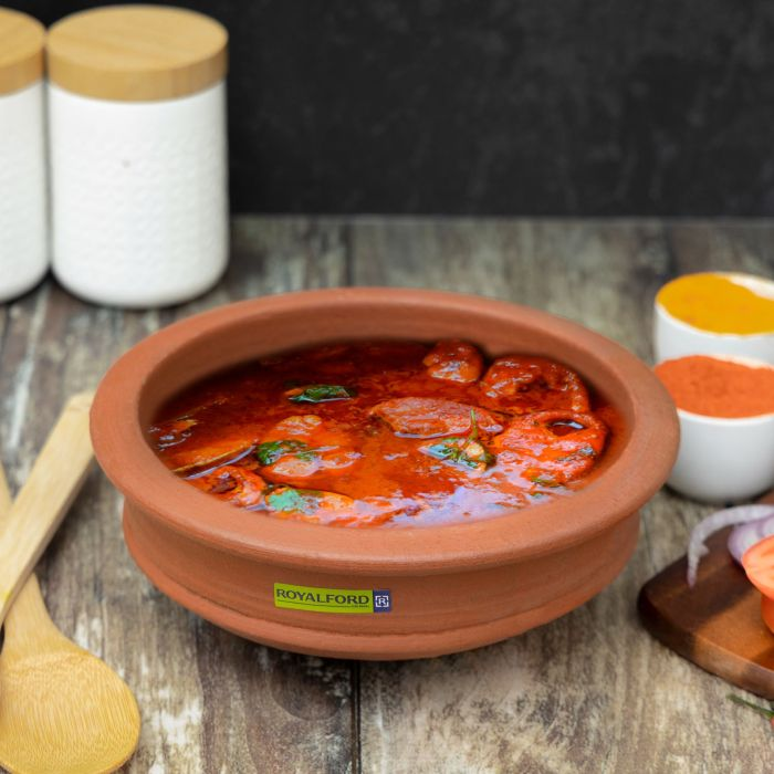 Flat Fish Curry Pot, Handmade Natural Clay Pot, RF10575 | Can Be Used On Gas Stove Or Open Fire | Earthen Handi/ Mitti Ke Bartan/ Clay Pot For Cooking & Serving