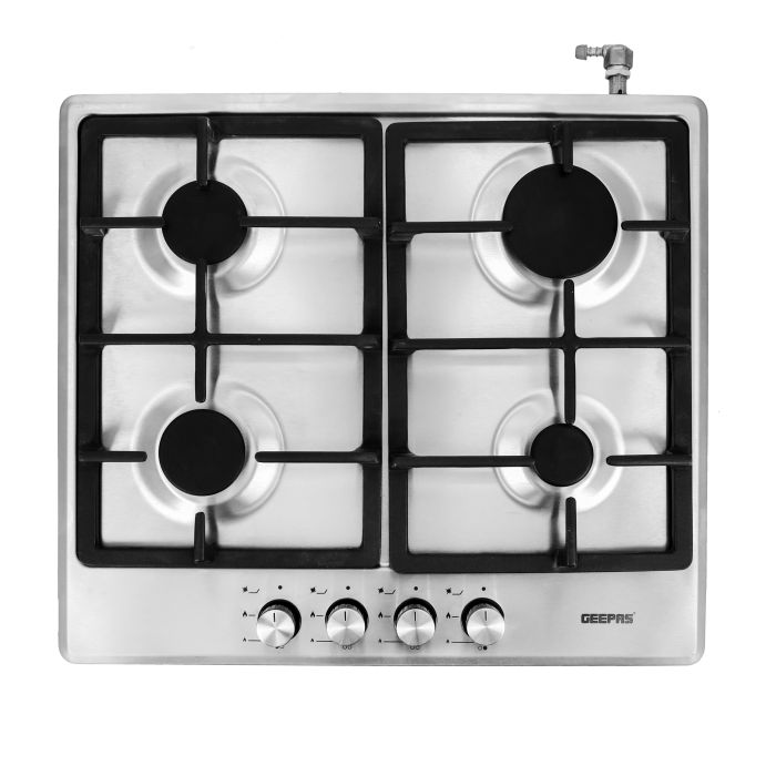 Table Top Gas Hob, Stainless Steel Gas Cooktop, GGH6022NST | 4 Burner Auto-Ignition Gas Stove | Cast-Iron Pan Support | Sabaf Burners With FFD