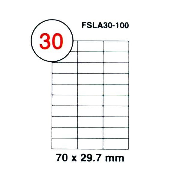 FIS Multipurpose Laser Labels, Colour White, Size 70X29.7MM, (30 Sticker x 100 Sheet) A4 Size, E.U. Origin Material - FSLA30-100