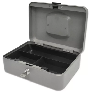FIS Steel Cash Box with Key Lock Grey Color, 250 x 180 x 90mm, 10 Inch Lock Size - FSCPTS0X20GY