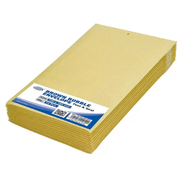 FIS Brown Bubble Envelopes, Peel and Seal, Pack 12 Pieces, 100X165 mm Size - FSAE100165N