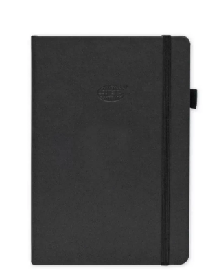 FIS Budget Planner with Elastic Pen Loop Italian PU, Size A5, White Paper, 100 GSM, 128 Pages, Hard Cover, Round Corners, Colour Black - FSORA5BPLANPBK