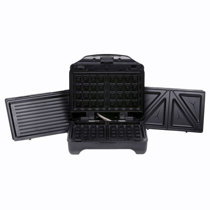 Geepas GSM36509UK 3-In-1 Sandwich Toaster - Portable Grill And Waffle Maker, Cool Touch Housing, Compact Storage, Non-Stick Coating Plate, With Indicator Lights | 2 Years Warranty