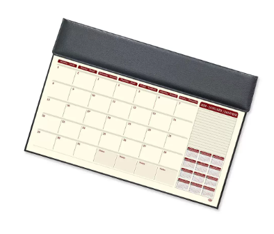 FIS Year Planner 2024 (English/French) with Vinyl Desk Blotter and Bonded Lether Flap, Black - FSDKVIBLEF24BK