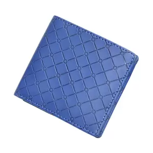 FIS Italian PU Bifold Design Wallets Polyurethane For Men, ID Card Window, 6 Card Slots, 2 Sideways Pockets, Divided Bill Compartments, Blue Colour, Closed Size 100 x 105 mm - FSPQBLD2