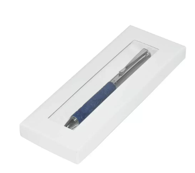 FIS Silver Pens with Embossed Italian PU Wrapper and Gift Box, Blue Colour - FSPNSPUBLD6