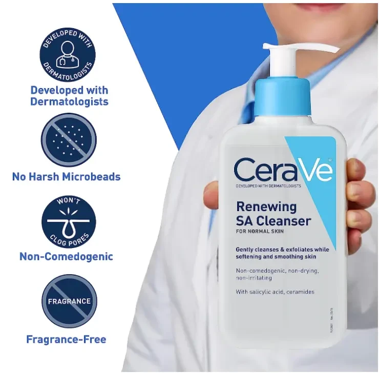 CeraVe SA Cleanser Salicylic Acid Face Wash with Hyaluronic Acid, Niacinamide & Ceramides BHA Exfoliant for Face 8 Ounce, multi, 8 Fl Oz