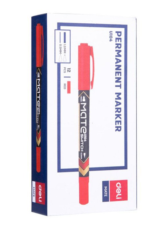 Deli Mate Switch Twin Marker Pen Set, U104, Red