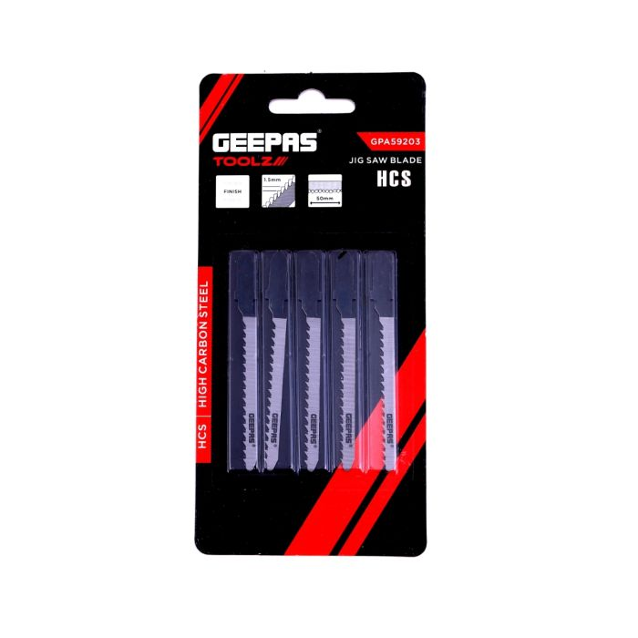 Geepas 5Pcs Jigsaw Blades - 50mm Wide & 76mm Length, Cutting Capacity Up To 15mm | Compatible With All Brands Jigsaw