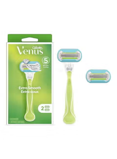 Venus Extra Smooth Women's Razor Handle, + 2 Blade Refills Green