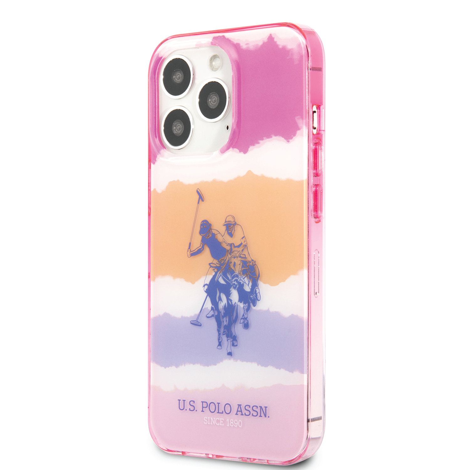 USPA PC/TPU Case With Blurred Stripes & Horse Logo For iPhone 14 Pro Max - Pink