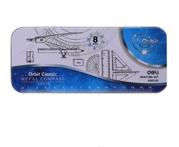 Deli EG30505 Deli  Metal Compass Drafting 8-Piece Set