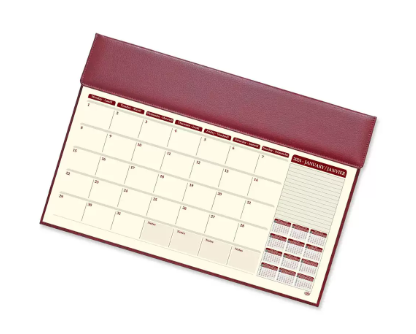 FIS Year Planner 2024 (English/French) with Vinyl Desk Blotter and Bonded Lether Flap, Maroon - FSDKVIBLEF24MR