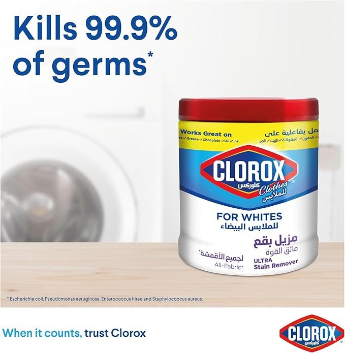 Clorox Ultra Stain Remover For Whites, Powder, 900g, Keeps Your Whites Bright, Superior Stain Remover That Is Great On Tough Stains