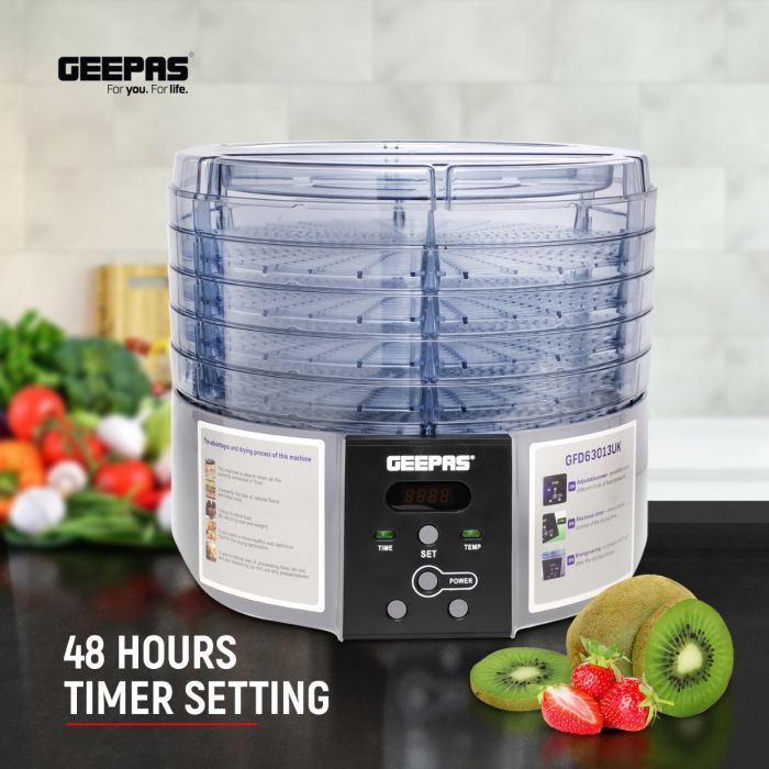 GFD63013UK 520W Digital Food Dehydrator - Food Dryer With 5 Large Trays, Adjustable Temperature & Timer Settings, Ideal For Fruit, Healthy Snacks, Vegetables, Meats & Chili, BPA-Free