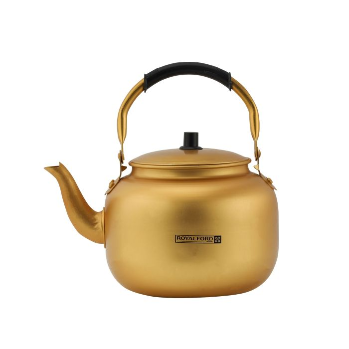 Royalford 4.0L Golden-Finish Aluminum Tea Kettle- RF10769| Rust And Corrosion Resistant Body With Comfortable And Anti-Scald Handle| Induction Compatible| Perfect For Indoor And Outdoor Use| Golden