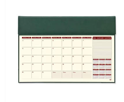 FIS Year Planner 2024 (English/French) Italian PU with Desk Blotter, Green - FSDKPUBEF24GR