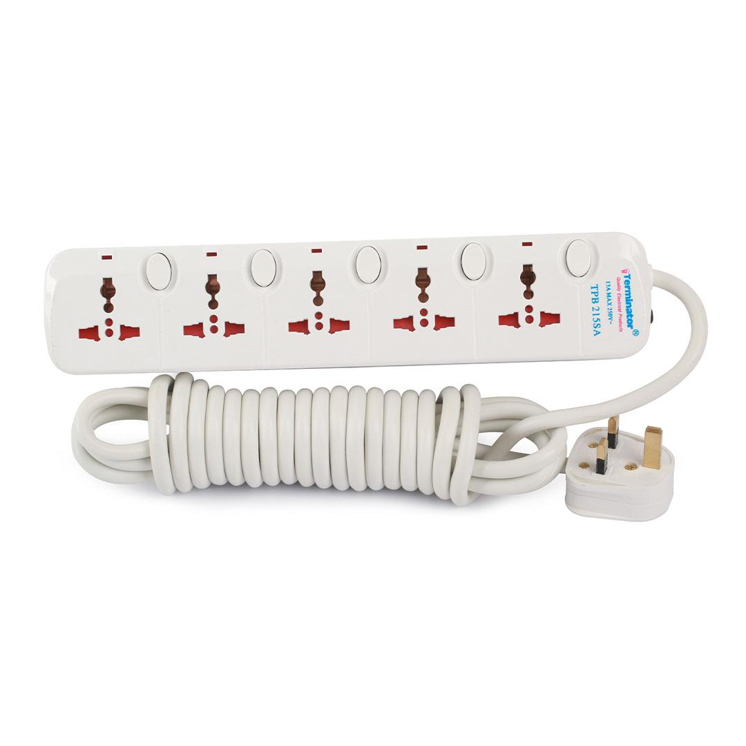 5 Way Universal Power Extension Socket 5M Cable
