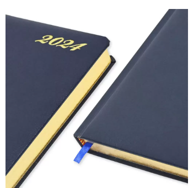 FIS A5 Diary 2024 (English) Golden Bonded Leather, Blue - FSDI26EGB24BL