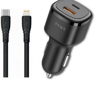Pawa Solid Car Charger PD 20W+ QC with Type C to Lightning-black