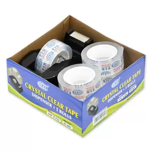FIS Crystal Clear Tape, Size 3/4 Inches X23Y , 45 Micron, 1Roll In Bulk Dispenser+4Rolls FSTACR3/4X23Y