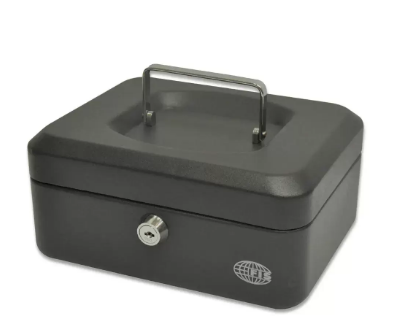 FIS Cash Box Steel Black Color With key lock, 200 x 160 x 90 mm, 8 Inch Lock Size - FSCPTS0032BK