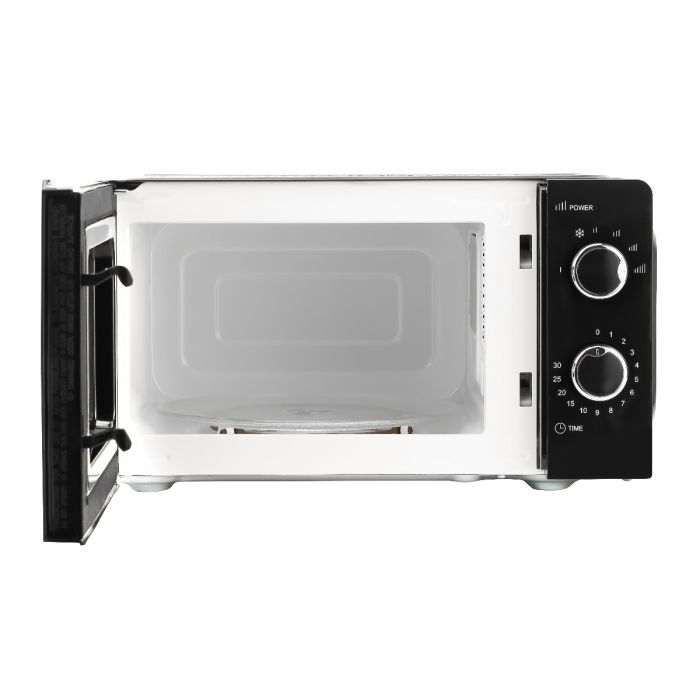 Geepas 20 L Microwave Oven- GMO1899-BL| Easy Reheating And Fast Defrosting| Multiple Power Levels With Digital Display| Cooking End Signal With Timer Switch| Chrome Knobs For Durability| 1100 W| Black