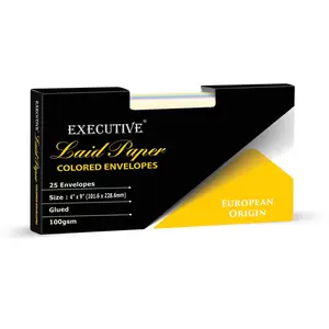 FIS Laid Paper Envelopes Glued, Pack of 25 Pcs. 6 Assorted Colors, 4 x 9 inch Size, 100 GSM - FSEE1028GB625