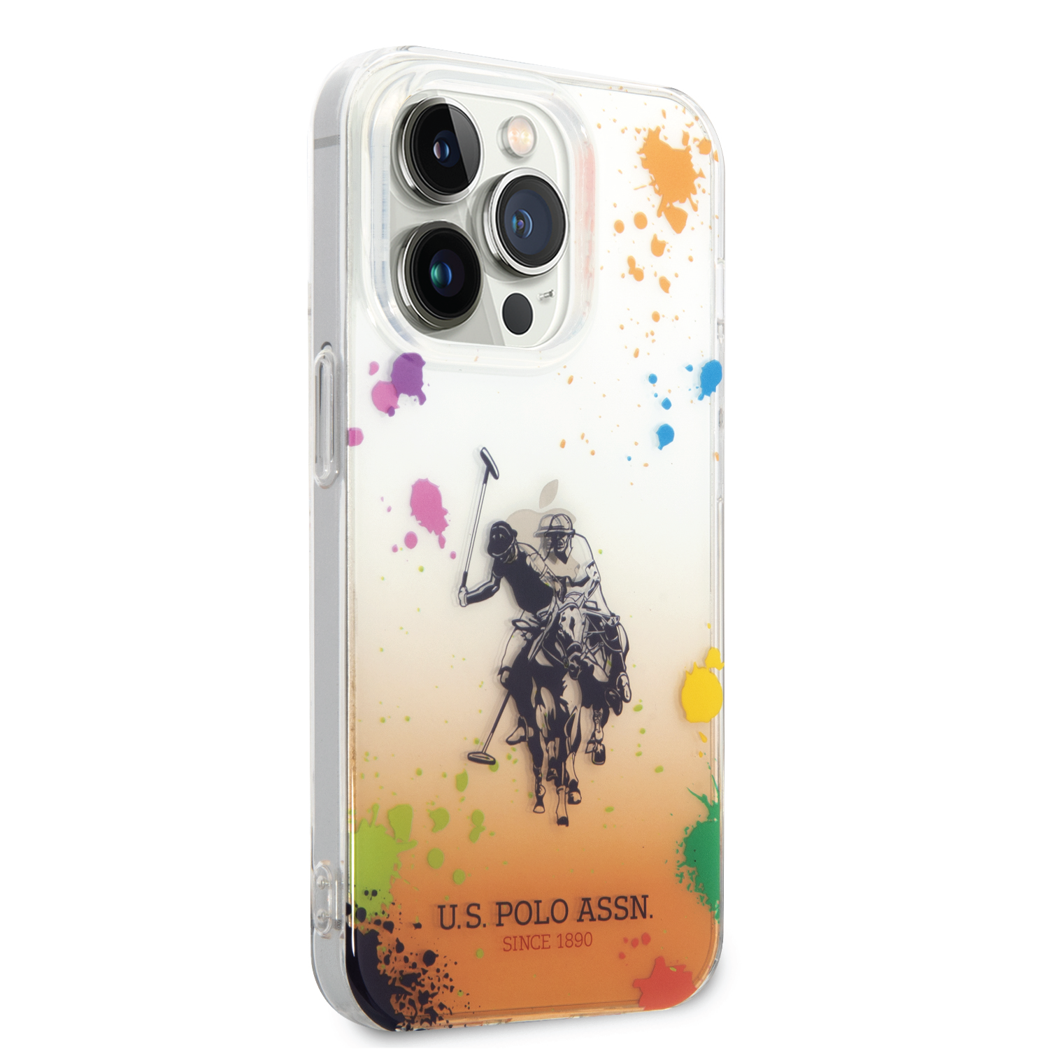 USPA PC/TPU Gradient Case With Splattered Pattern & Horse Logo For iPhone 14 Pro Max - Orange