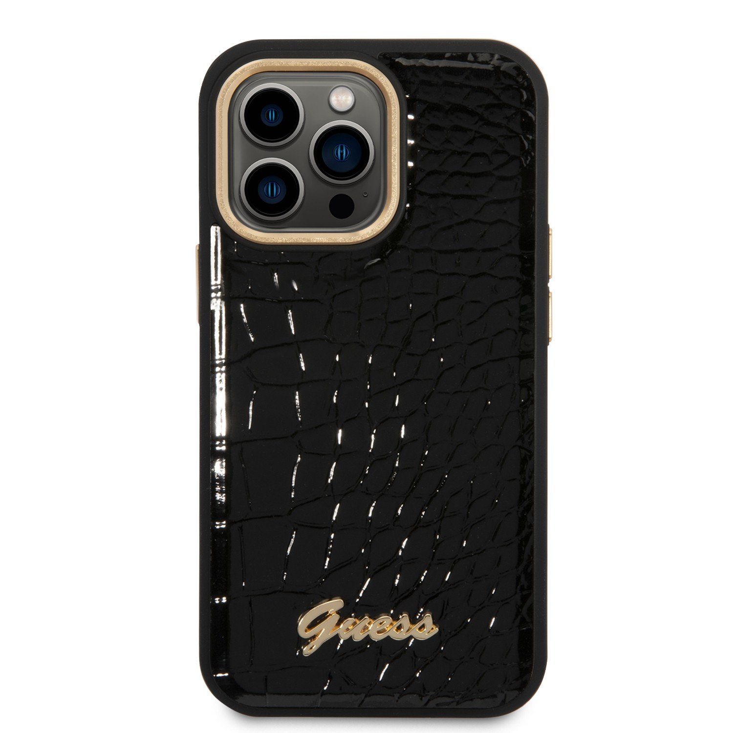 Guess Pu Croco Case With Metal Camera Outline For iPhone 14 Pro Max - Black