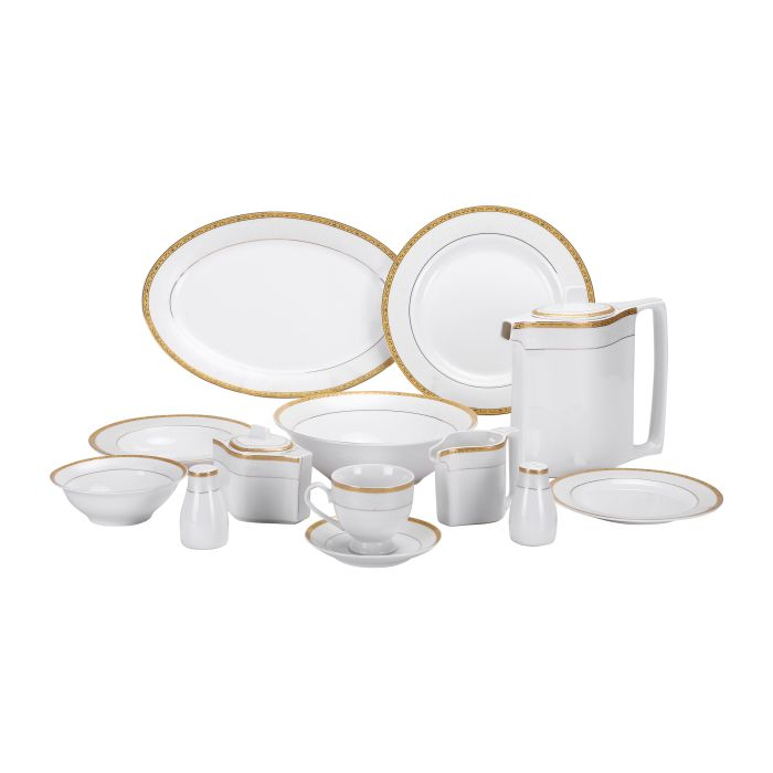 Royalford 47Pcs Ovation Fine Bone Round Dinner Set - Portable Design Plates, Bowl, Pot, Cups & Saucer | Comfortable Handling | Perfect For Everyday Use, & Get- Together, Restaurant, Banquet & More