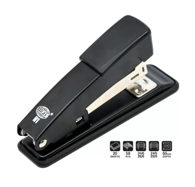 FIS Metal Office Stapler with Max Capacity 50 Staple Pins, Full Strip No. 24/6&26/6 mm, depth 50 mm, 20 Sheets,Black -FSSFN1BK