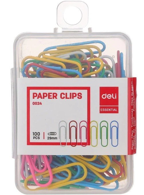 Deli E0024 Color Paper Clips, 29mm, Pkt/100pc-Assorted Colors