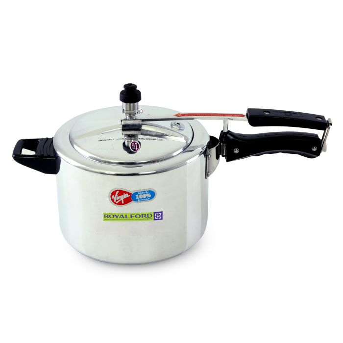 Royalford RF6541 Aluminium Pressure Cooker - 5L Capacity| Durable Virgin Aluminium| Ideal For Rice, Beans, Stews, Veggies, Chicken, Pork, Soup & More